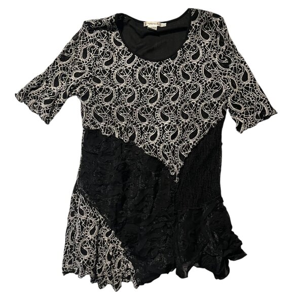 Y2K Feratelli Women's M Blouse Crochet Boho Whimsigoth Fairy Patchwork Lagenlook - Picture 1 of 7
